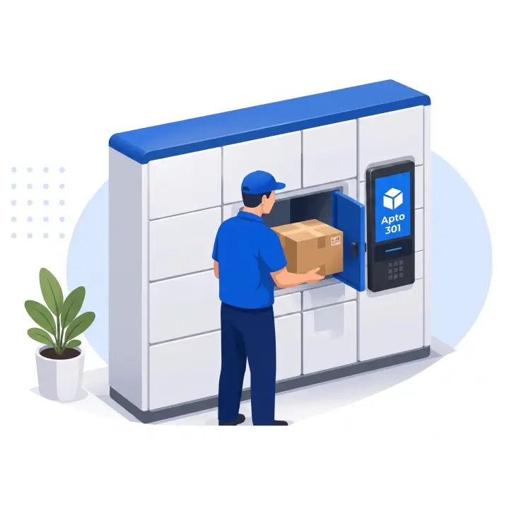 Persona depositando un paquete en el casillero inteligente