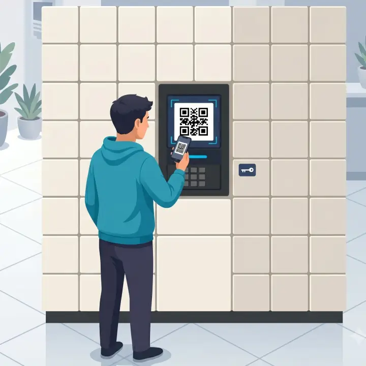 Residente escaneando un código QR para retirar un paquete